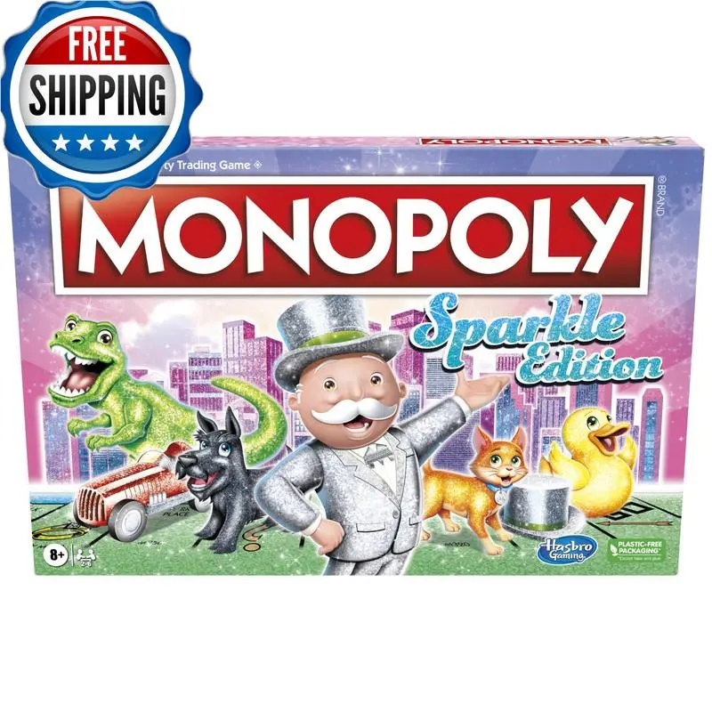 Hasbro Gaming Monopoly Sparkle Edition Board Game Family Games Glittery Tokens