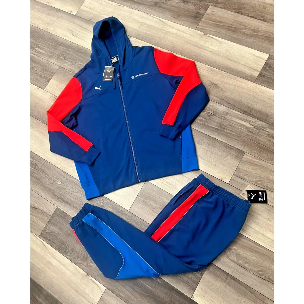 Nmwt Puma Bmw Motorsports Men`s 2 Piece Tracksuit Blue Red Hoodie 2XL Pants XL