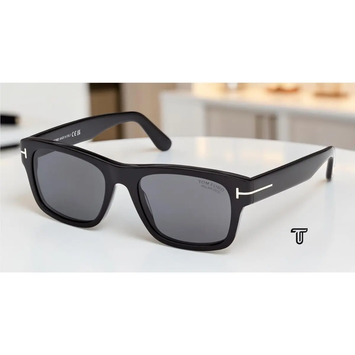 Tom Ford FT1303 01D Acetate Shiny Black Smoke Polarized 55 mm Men`s Sunglasses