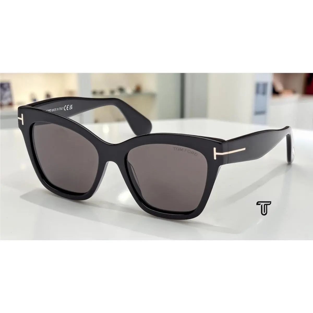 Tom Ford FT1217 01A Elvira Acetate Shiny Black Smoke 55 mm Women`s Sunglasses