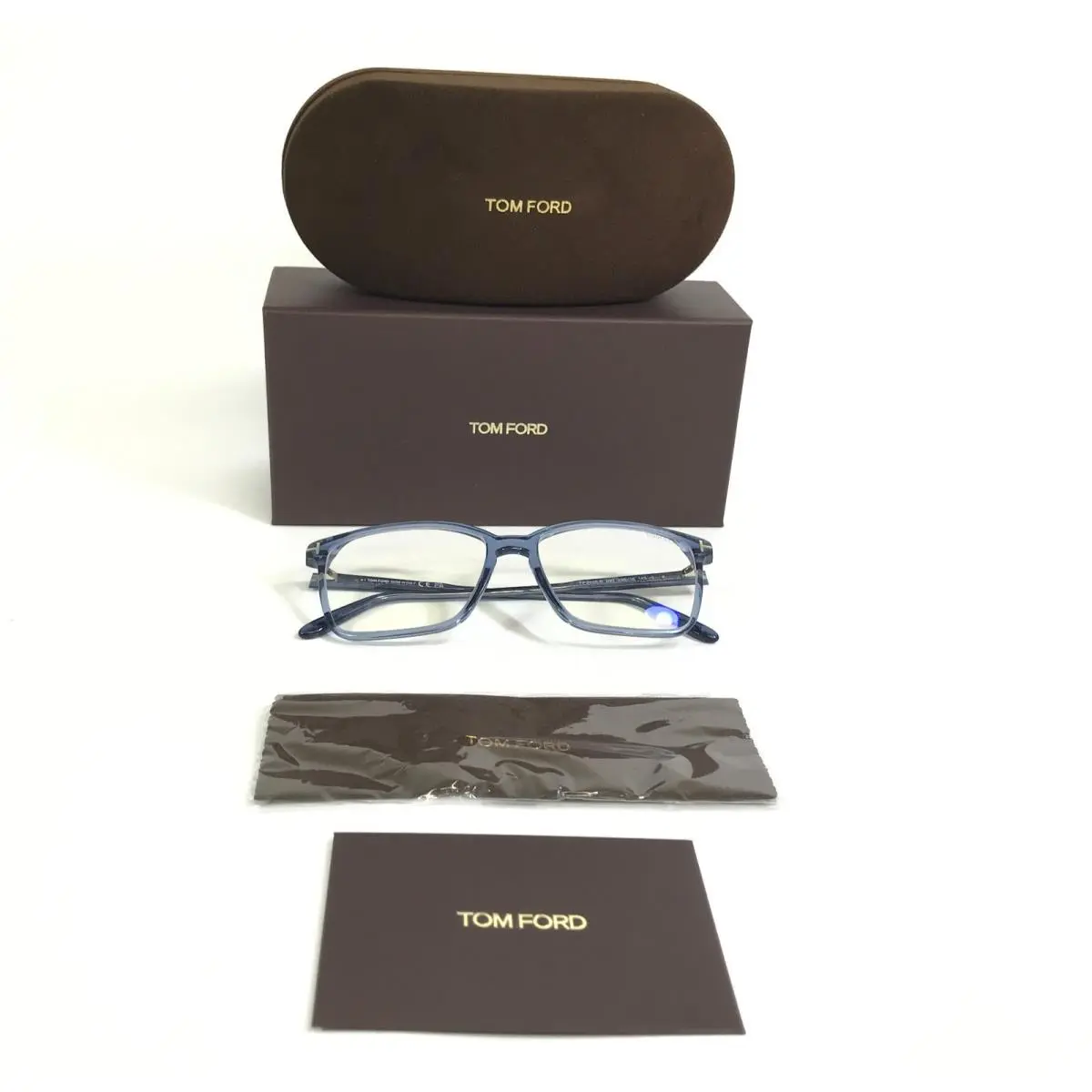 Tom Ford Eyeglasses Frames TF5696-B 090 Transparent Blue Full Rim 56-16-145