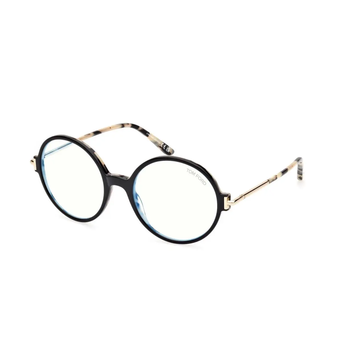 Tom Ford FT 5914 B 005 Black Havana Blue Block Eyeglasses Round 53mm