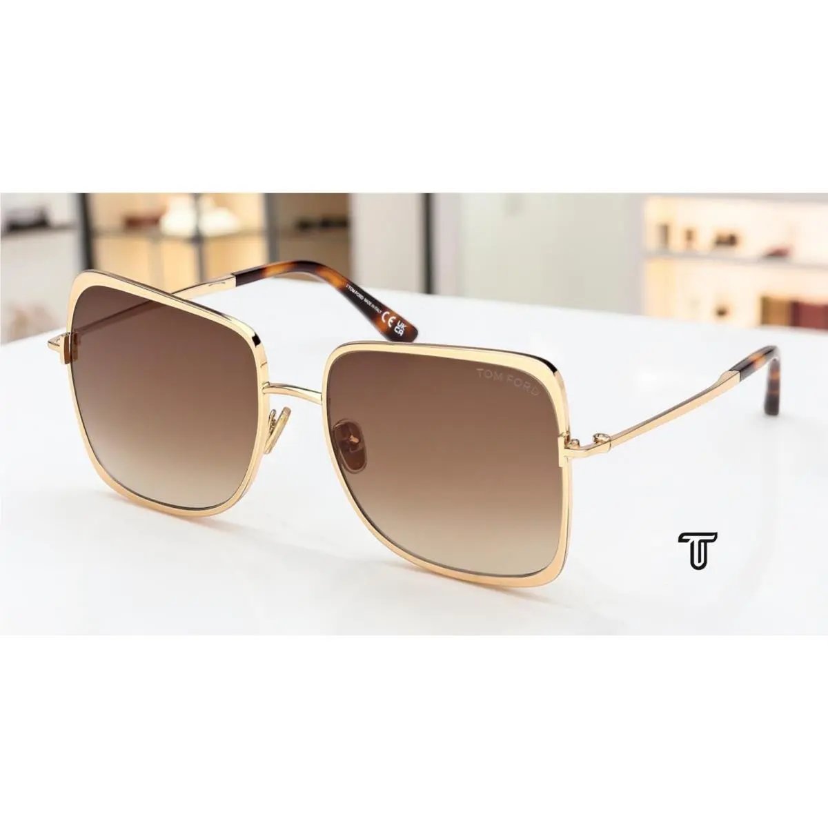 Tom Ford FT1319 30F Metal Shiny Deep Gold Gradient Brown 57mm Women`s Sunglasses