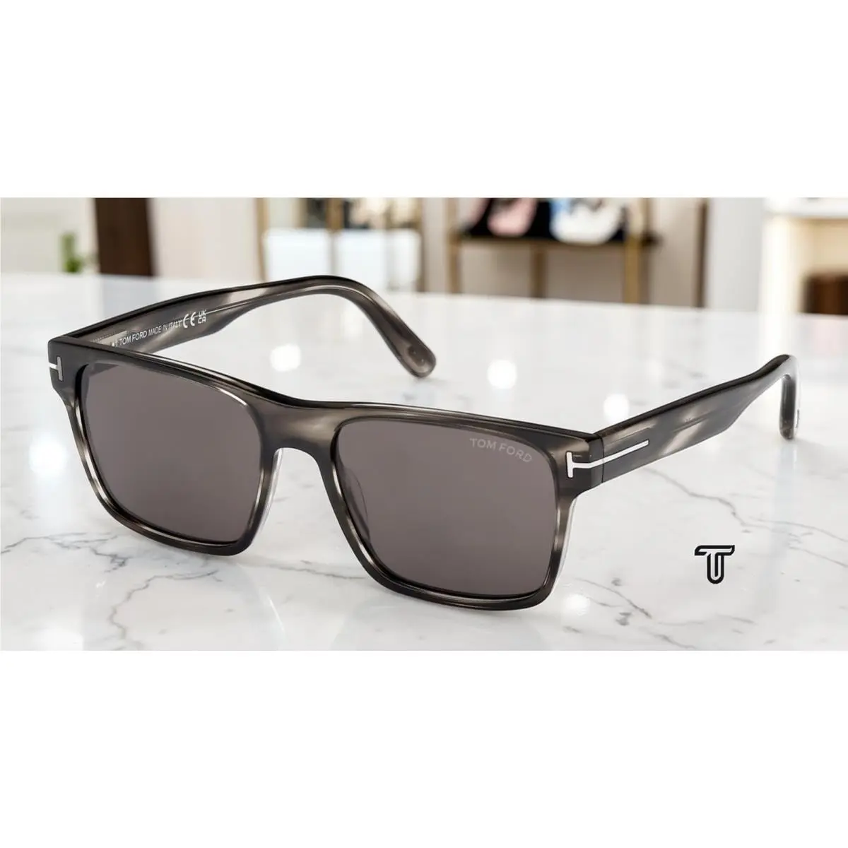 Tom Ford FT1205 56A Calder Acetate Havana Other Smoke 55 mm Men`s Sunglasses - Frame: Havana, Lens: Smoke