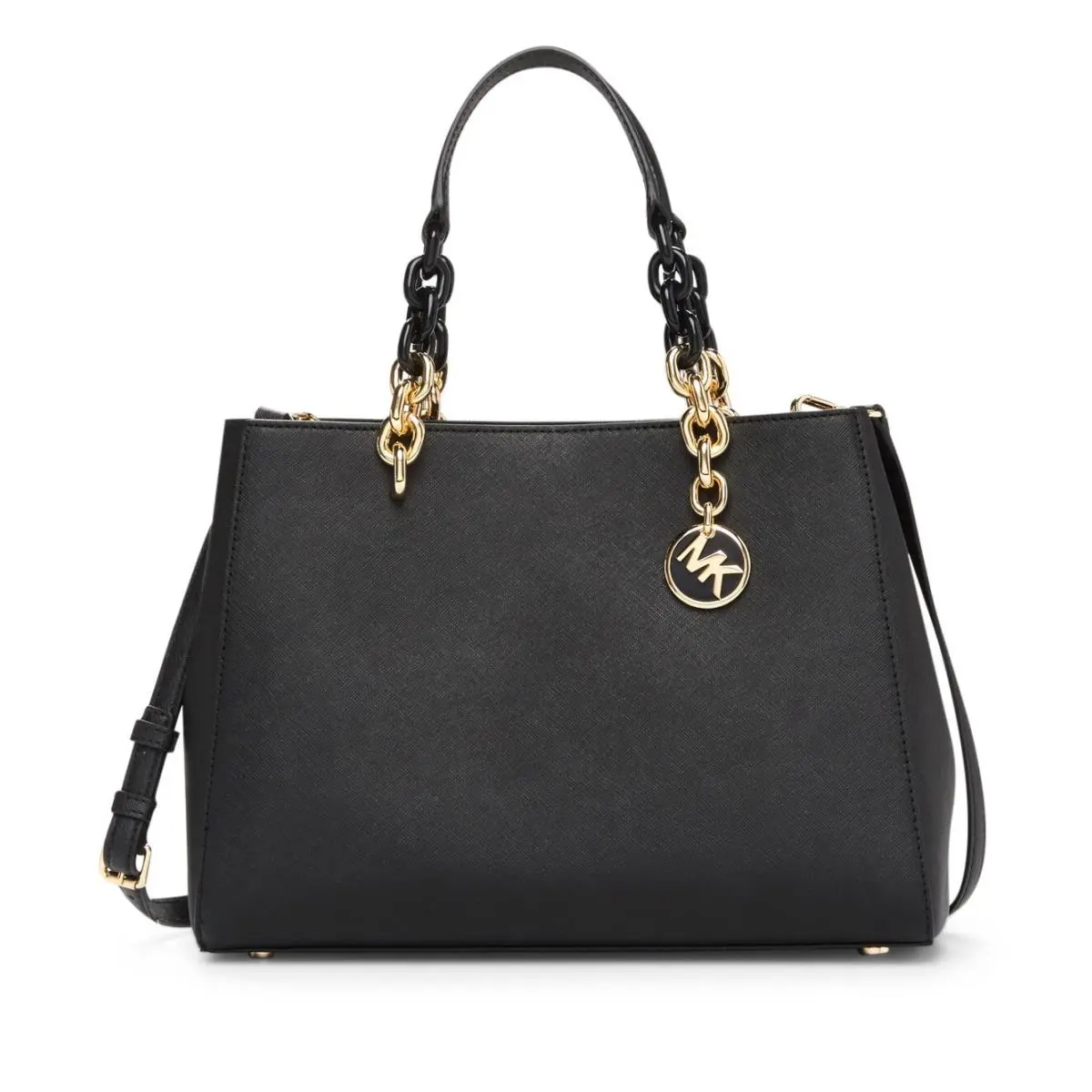Michael Kors Cynthia Leather Sathcel Shoulder Bag Black Soft Pink