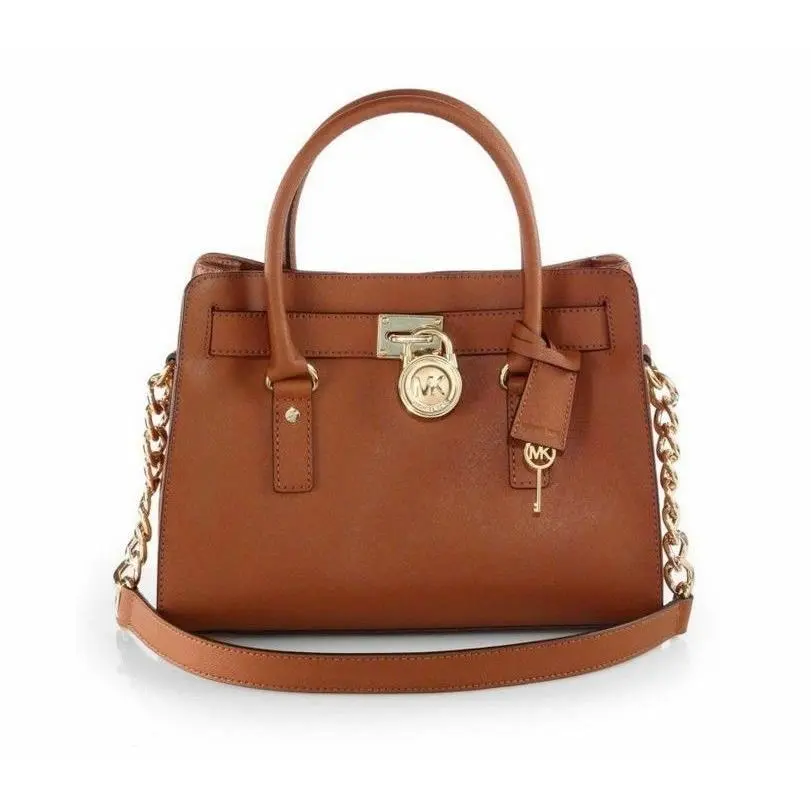 Michael Kors Hamilton EW Leather Shoulder Bag Taupe Luggage Brown