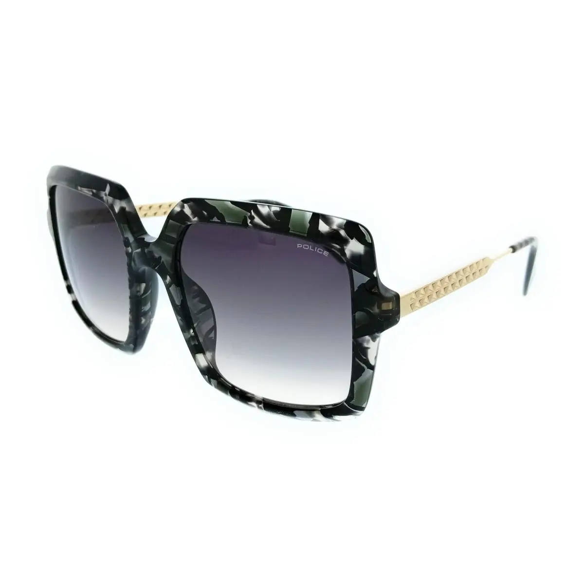 Police PLG20 06RT Shiny Green Havana+black Square Womens Sunglasses