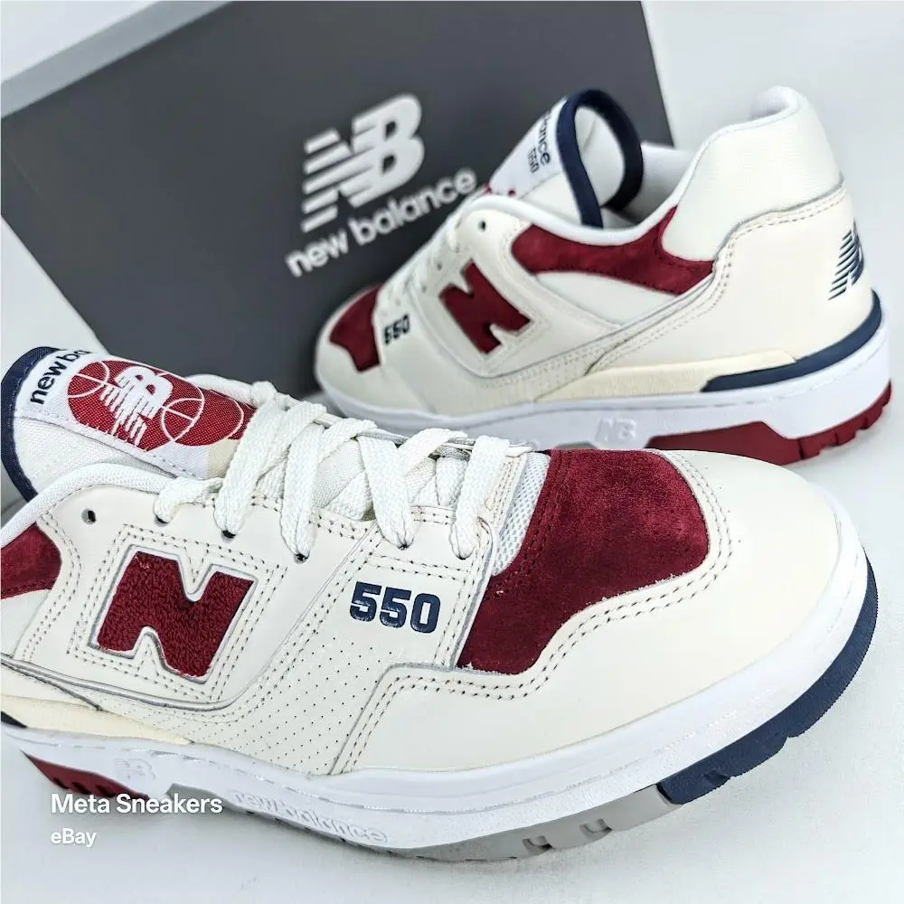 New Balance US 9 Men`s White Red Blue Suede Toe Rare Retro 550 Low BB550VRC New