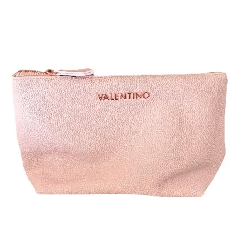 Mario Valentino Scarlett Cosmetic Case Makeup Bag Pink Pebbled Leather