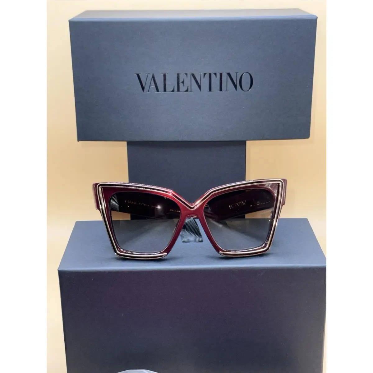 Valentino V-grace VLS-126B-54 Bdx Gold Red Wine Acetate Chunky Cateye Sunglasses