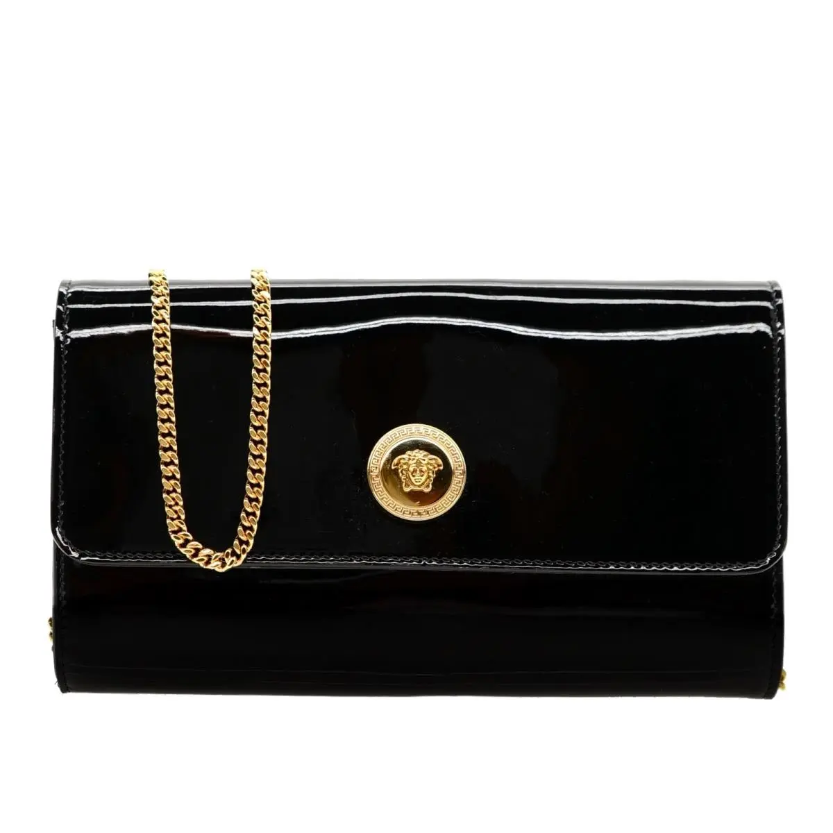 Versace Medusa Wallet On Chain Crossbody Black Patent Leather
