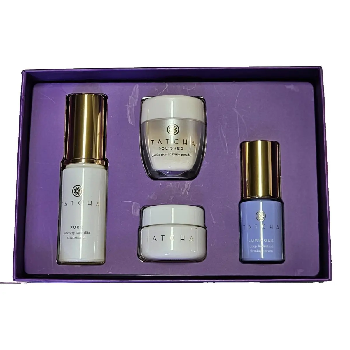 4-Piece Tatcha Beauty Essentials Discovery Set - Oil Powder Serum Cream