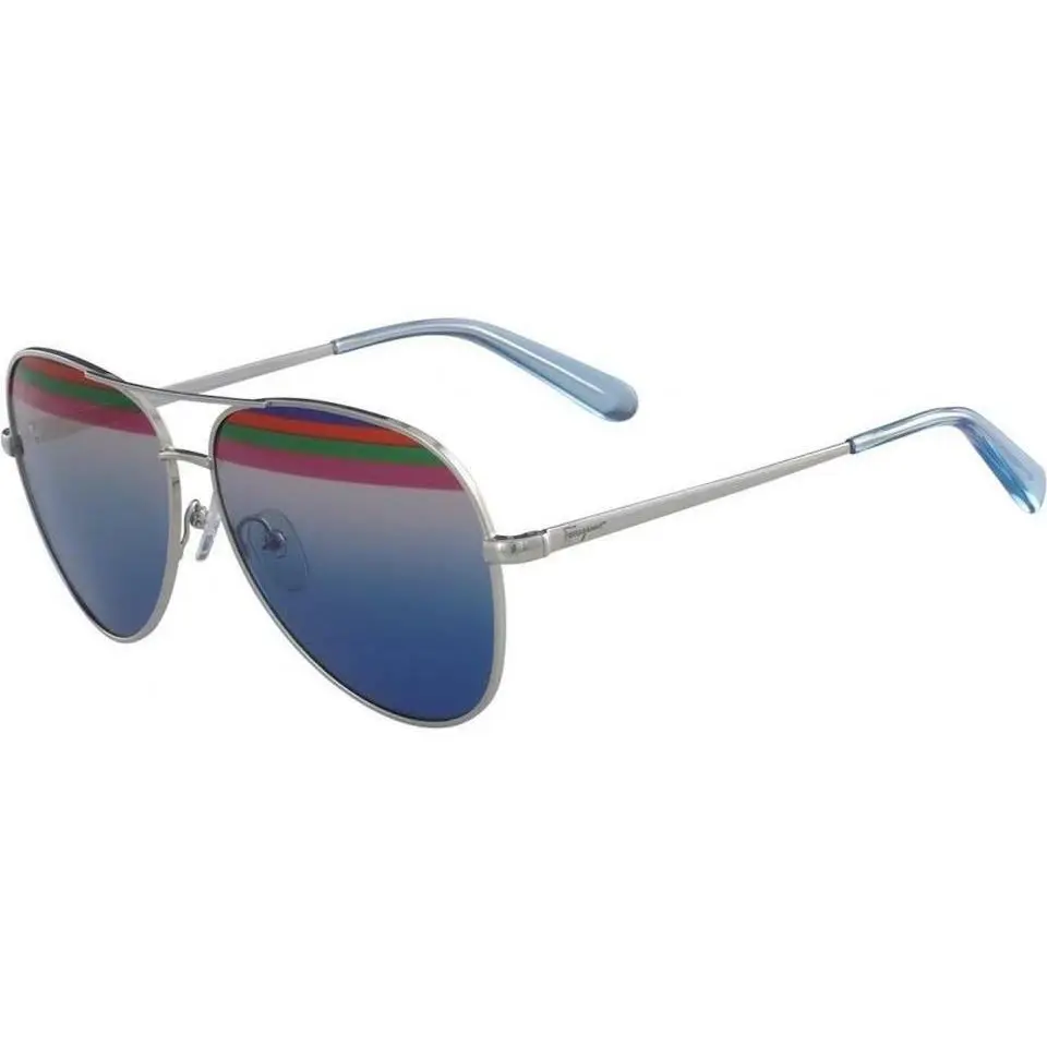 Salvatore Ferragamo Sunglasses SF172S 046 Shiny Silver/blue Lens 60mm