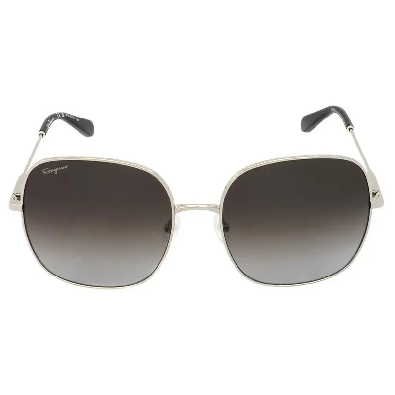 Salvatore Ferragamo SF 300S 041 Silver Metal Sunglasses Grey Gradient Lens