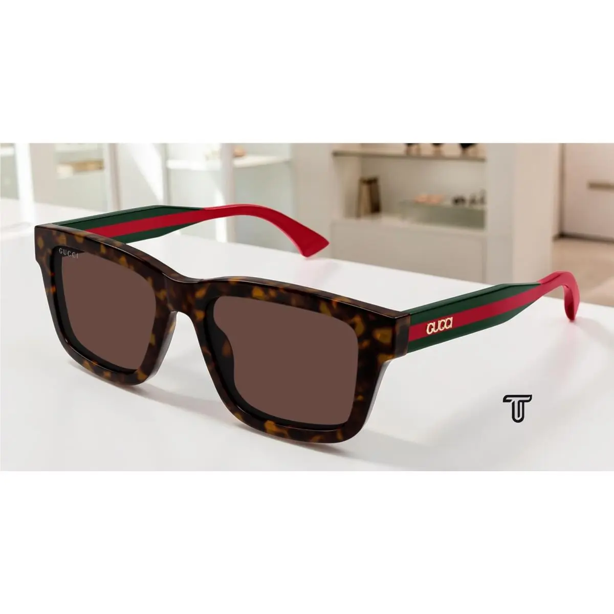 Gucci GG1869S 002 Havana Green Brown 53 mm Rectangular Squared Men`s Sunglasses