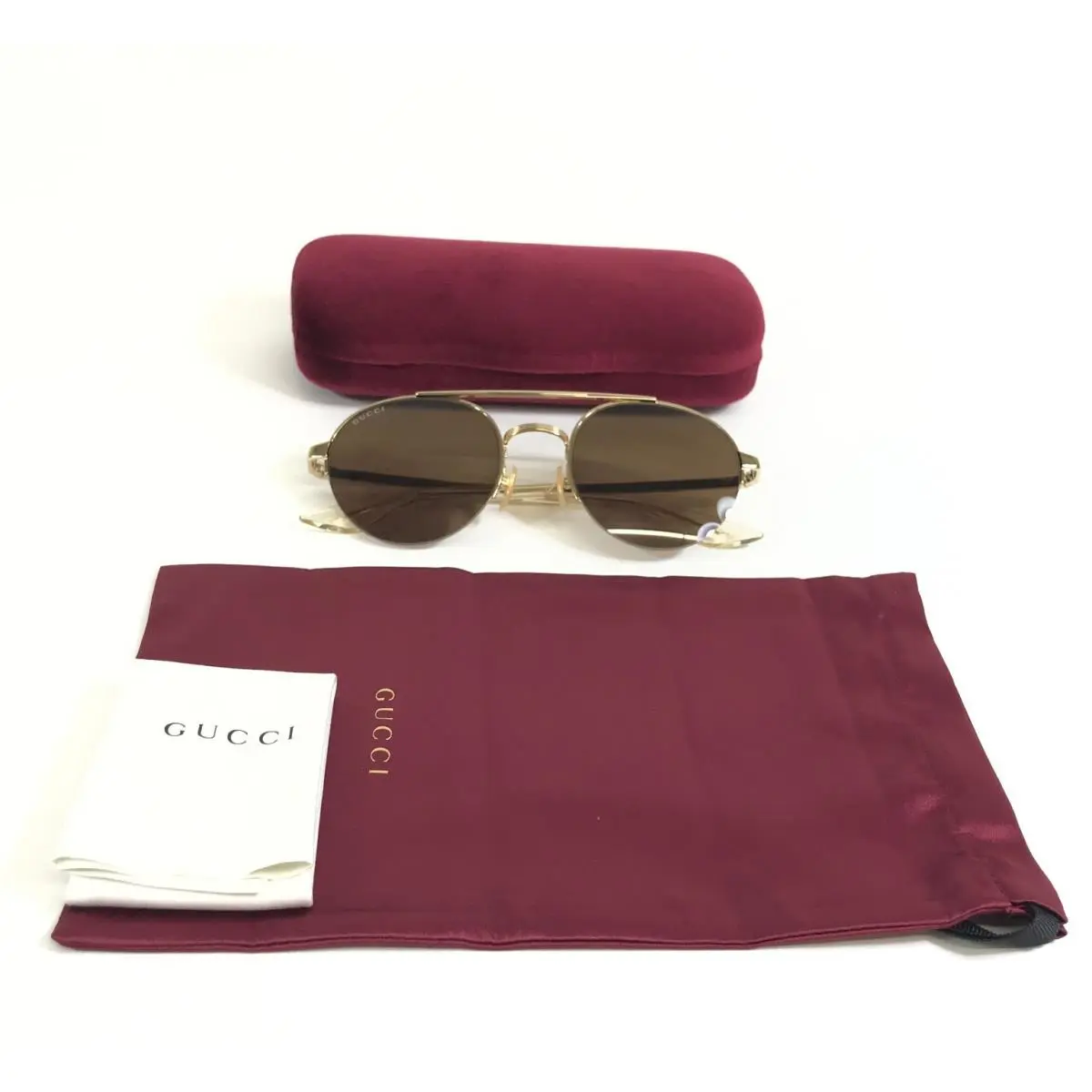 Gucci Sunglasses GG0984S 002 Polished Gold Round Frames with Dark Brown Lenses