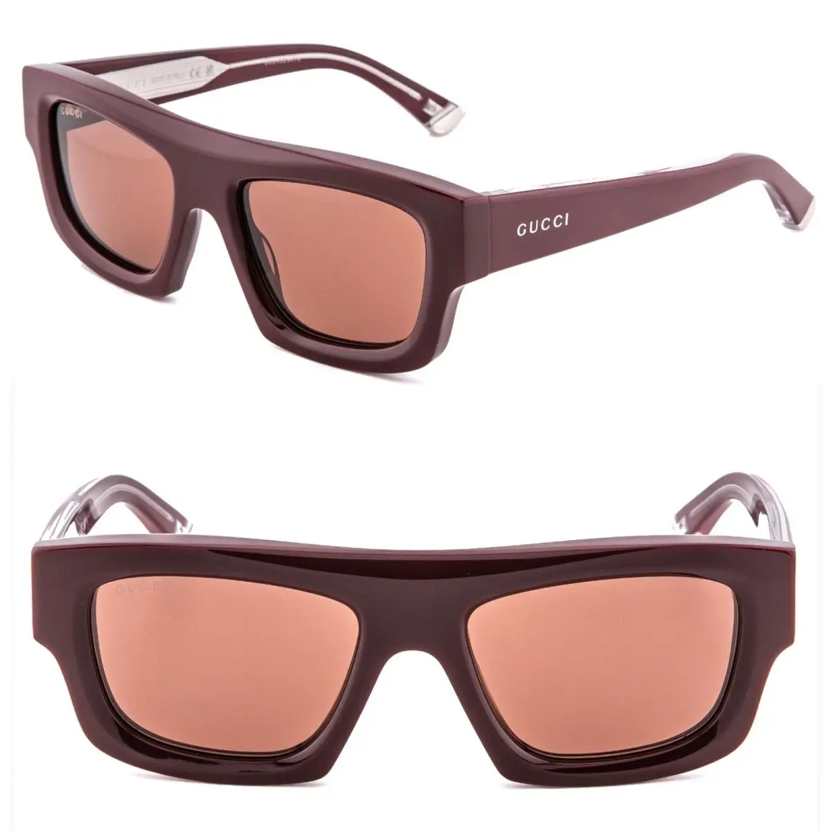 Gucci GG1926S Burgundy Red 1926 Bold Geometric Rectangle Unisex Sunglasses 003