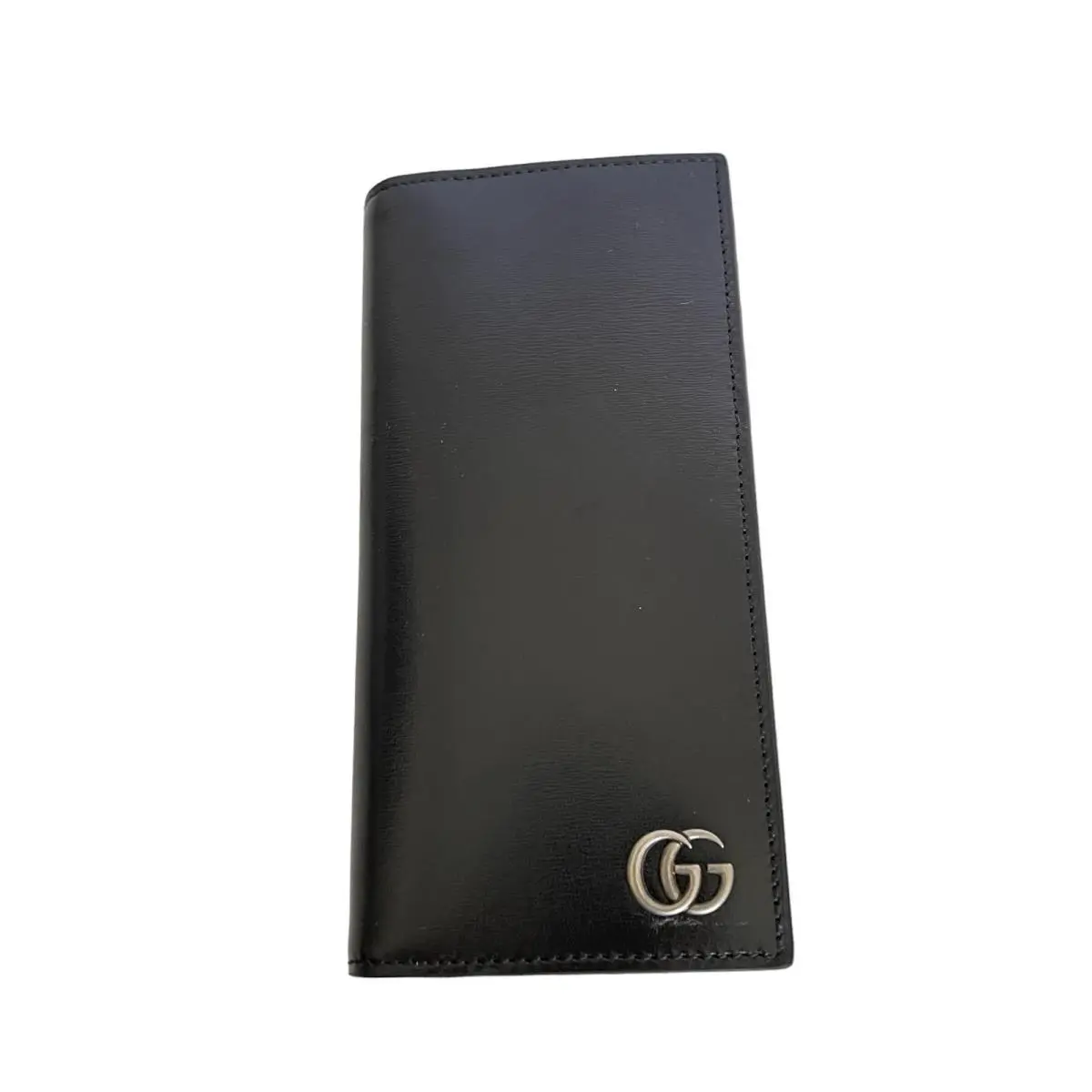 Gucci Black Vertical Leather GG Marmont Wallet Boarded Plutone 428740