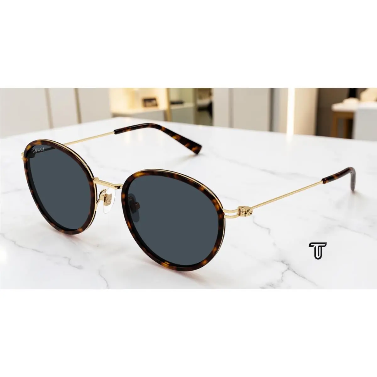 GG1849S 002 Havana Gold Blue 51 mm Round Oval Panthos Women`s Sunglasses by Gucci