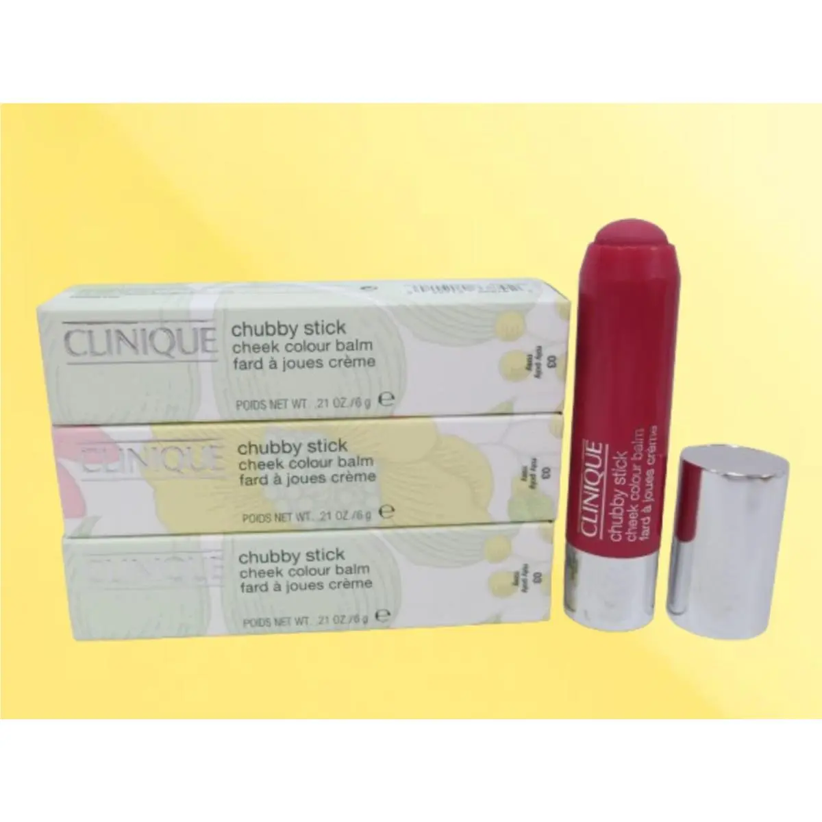 Clinique Chubby Stick Cheek Colour Balm 03 Roly Poly Rosy 0.21 OZ Boxed Lot OF 3