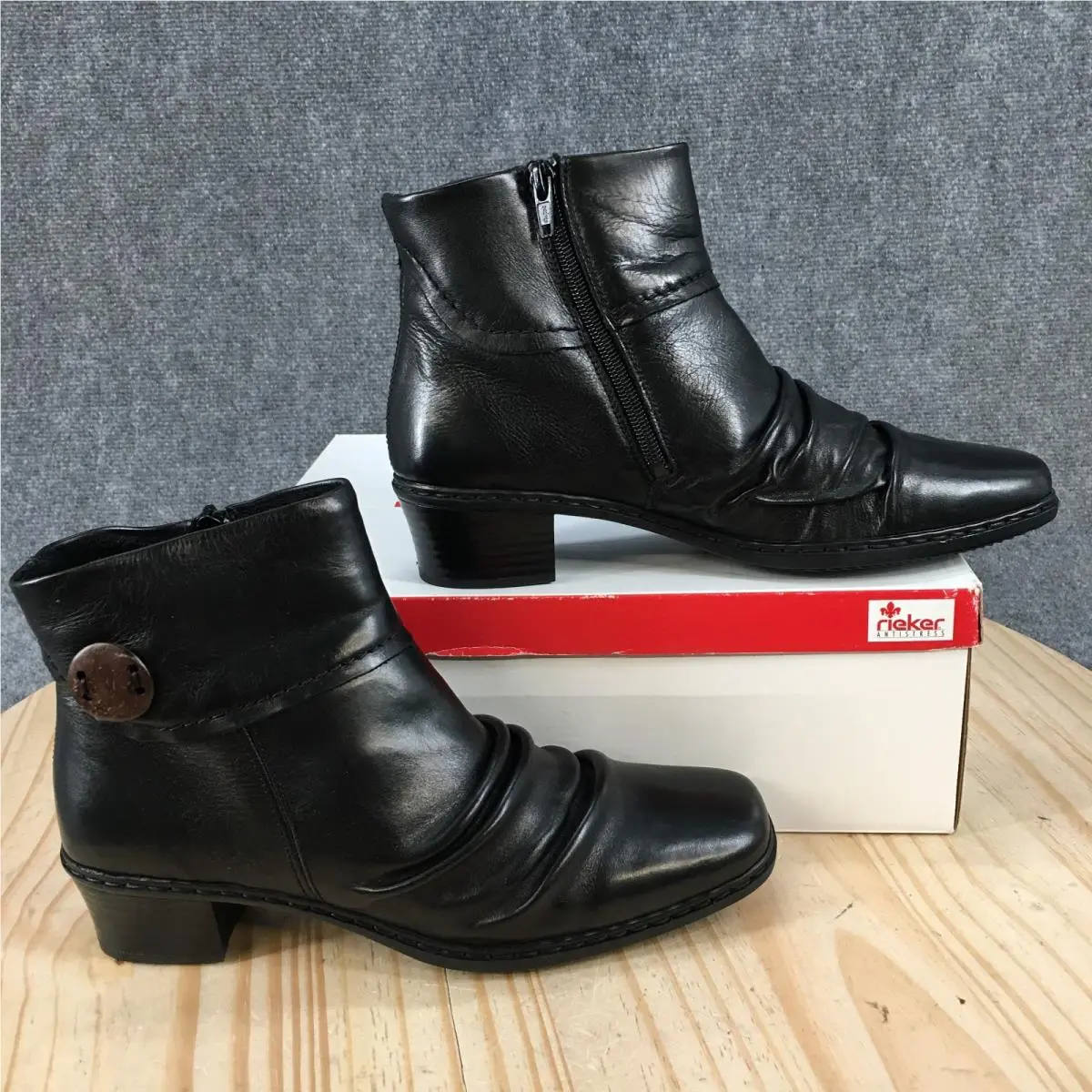 Rieker Kendra Boots Womens 39 Casual Side Zip Low Heels Bootie Black Leather