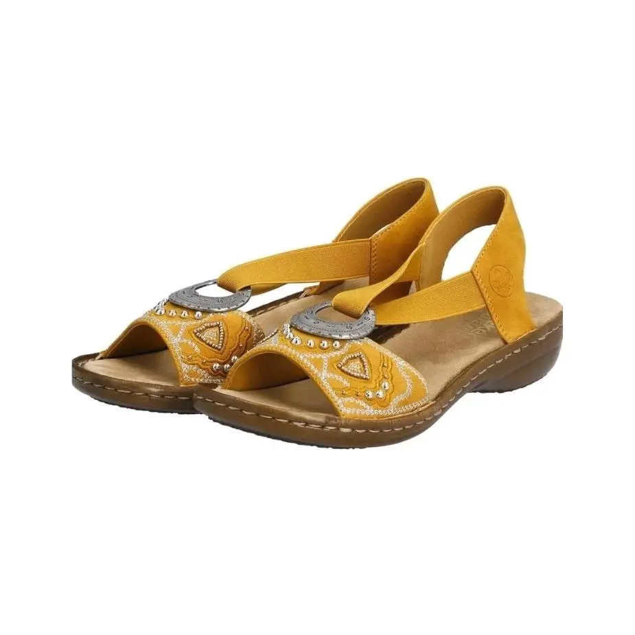Rieker Women`s Regina B9 Sandals Honig Yellow Slingback Bedazzled EU 37 Size 6