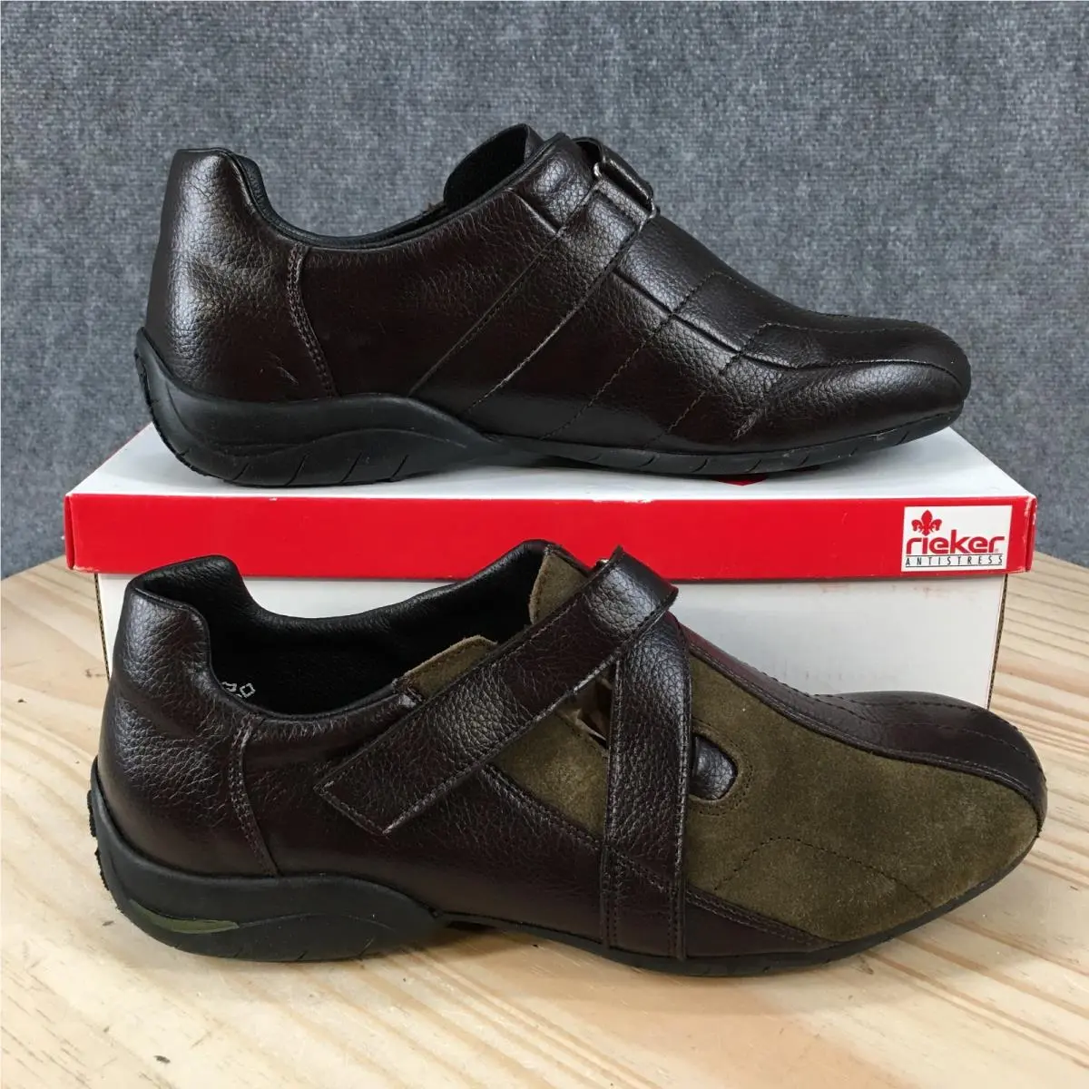 Rieker Antistress Walking Shoes Women 40 Brown Leather Green Suede Hook Loop