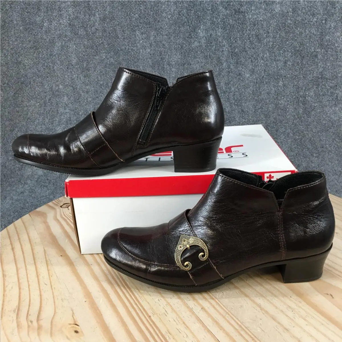 Rieker Antistress Boots Womens 41 Casual Heeled Ankle Bootie Brown Lether