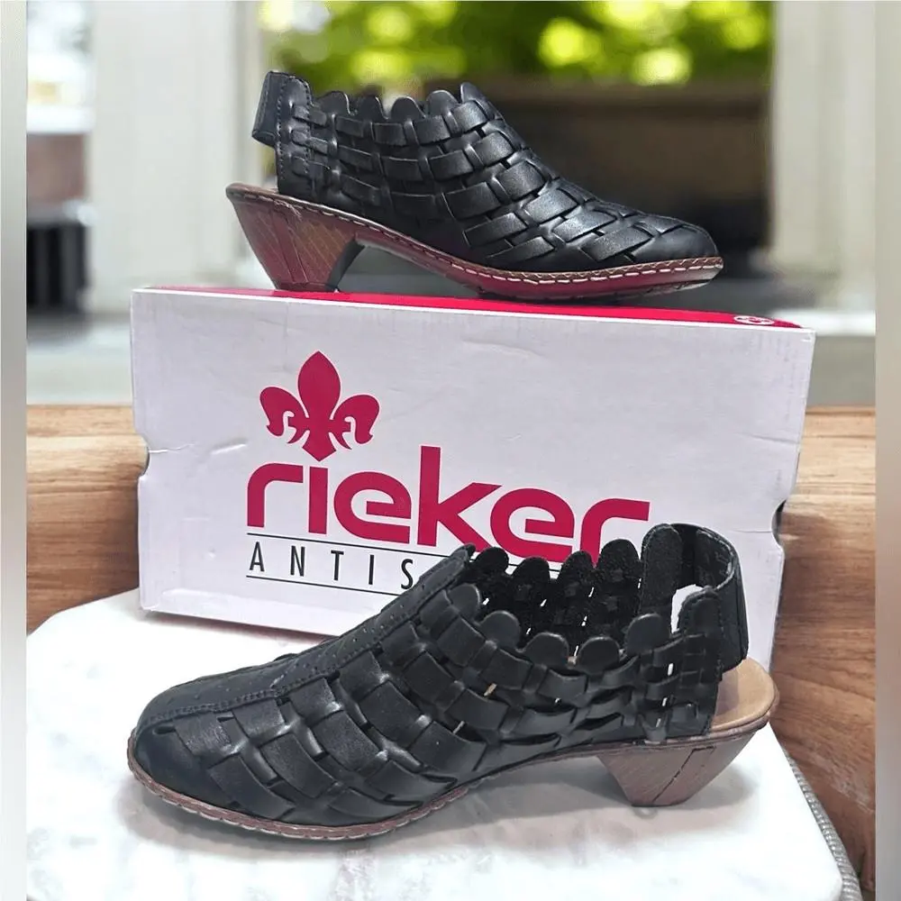 Rieker shoes - RIEKER Sina Leather Woven Slingback Black - Black, Exterior: Black 8