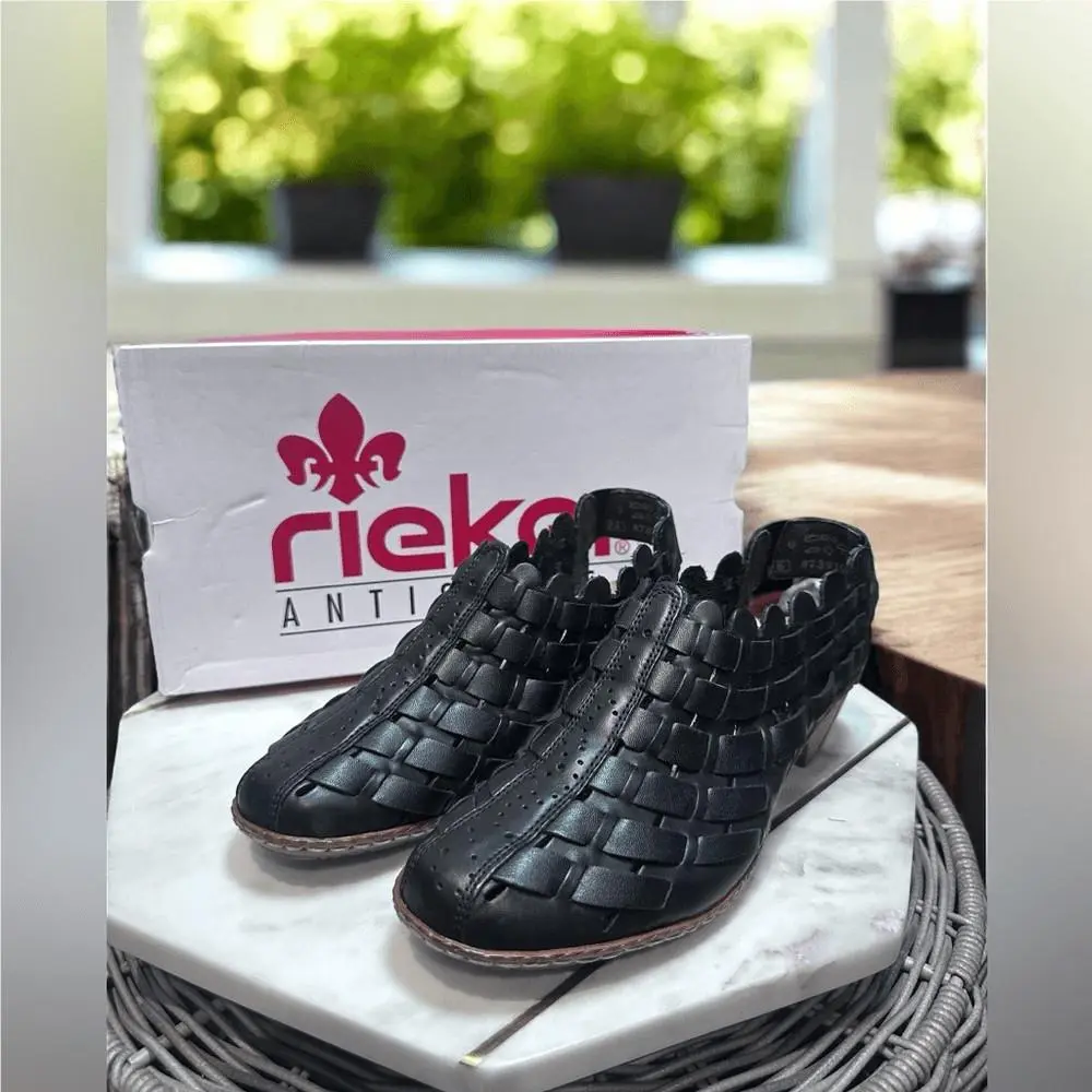 Rieker shoes - RIEKER Sina Leather Woven Slingback Black - Black, Exterior: Black 0