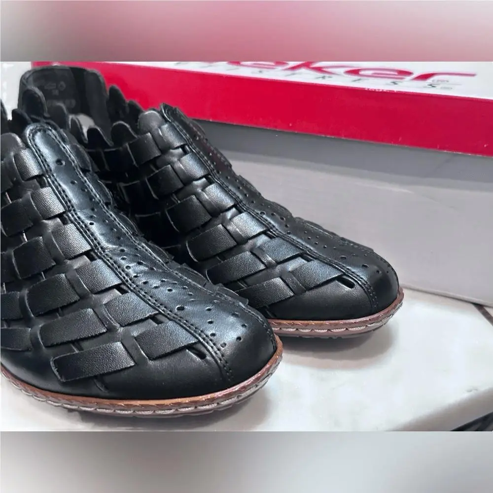 Rieker shoes - RIEKER Sina Leather Woven Slingback Black - Black, Exterior: Black 6