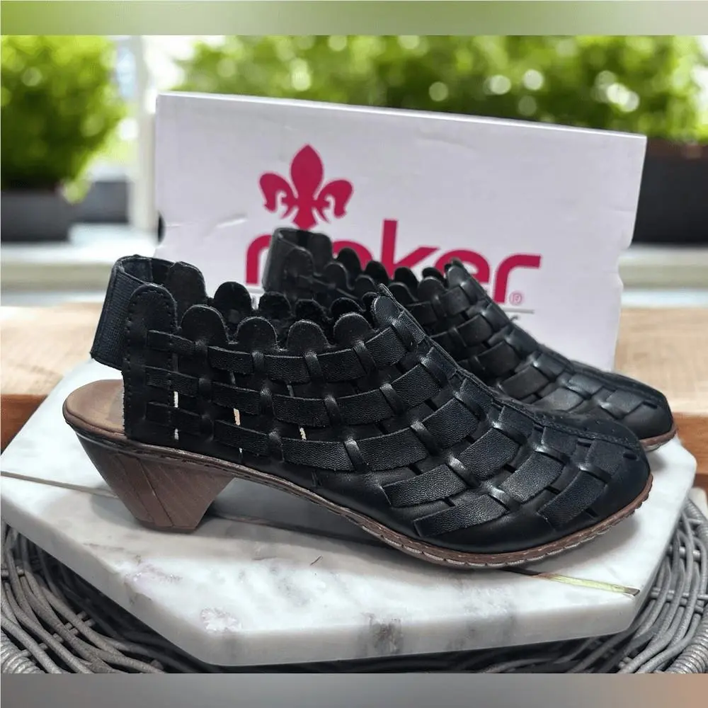 Rieker shoes - RIEKER Sina Leather Woven Slingback Black - Black, Exterior: Black 1