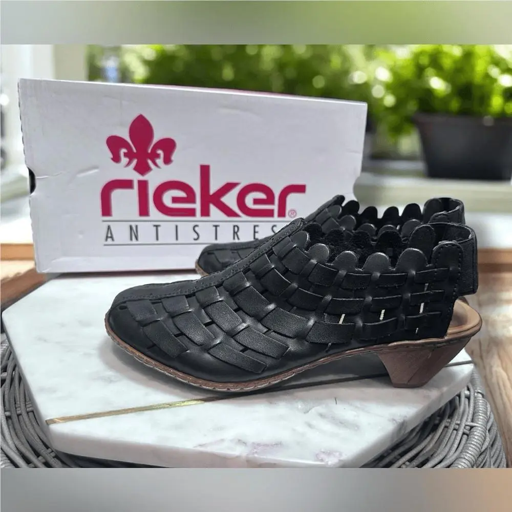 Rieker shoes - RIEKER Sina Leather Woven Slingback Black - Black, Exterior: Black 2
