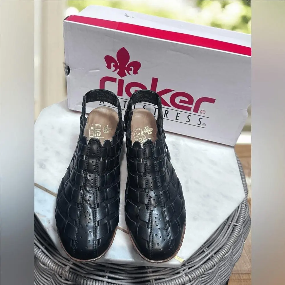 Rieker shoes - RIEKER Sina Leather Woven Slingback Black - Black, Exterior: Black 3