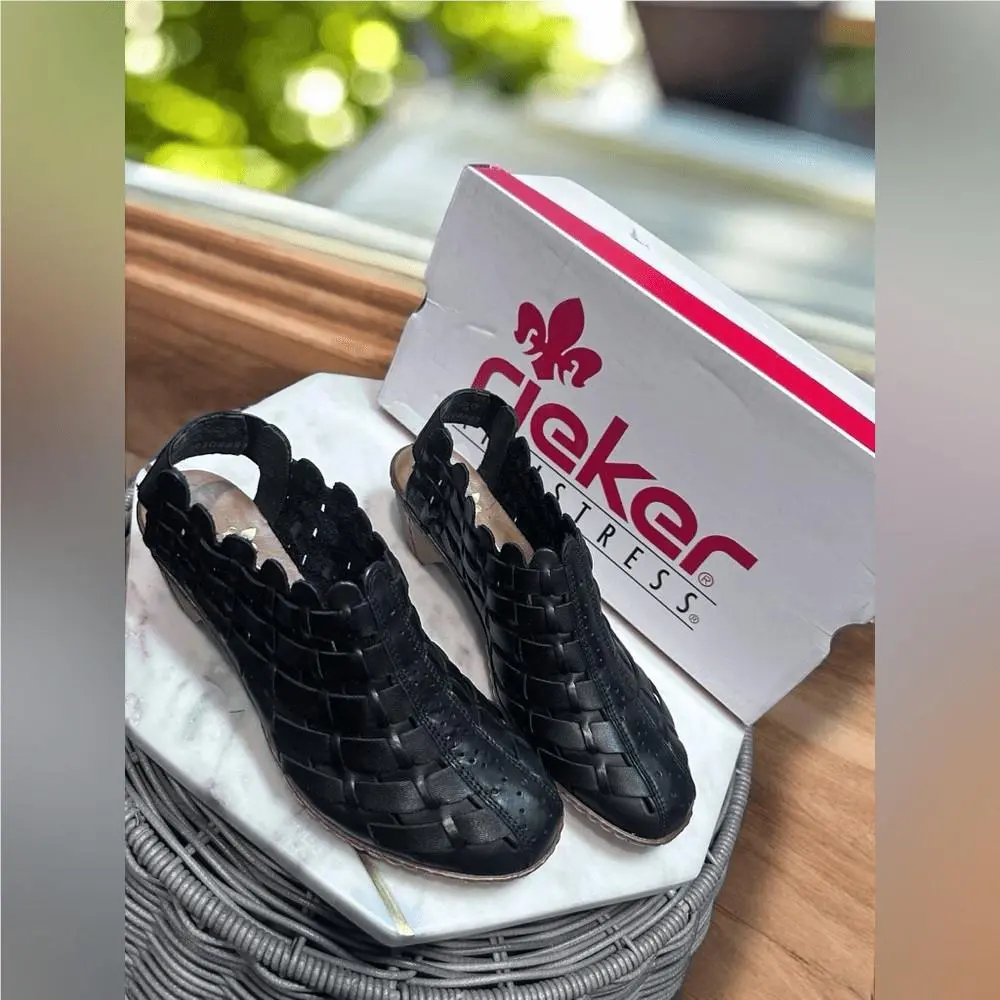 Rieker shoes - RIEKER Sina Leather Woven Slingback Black - Black, Exterior: Black 4