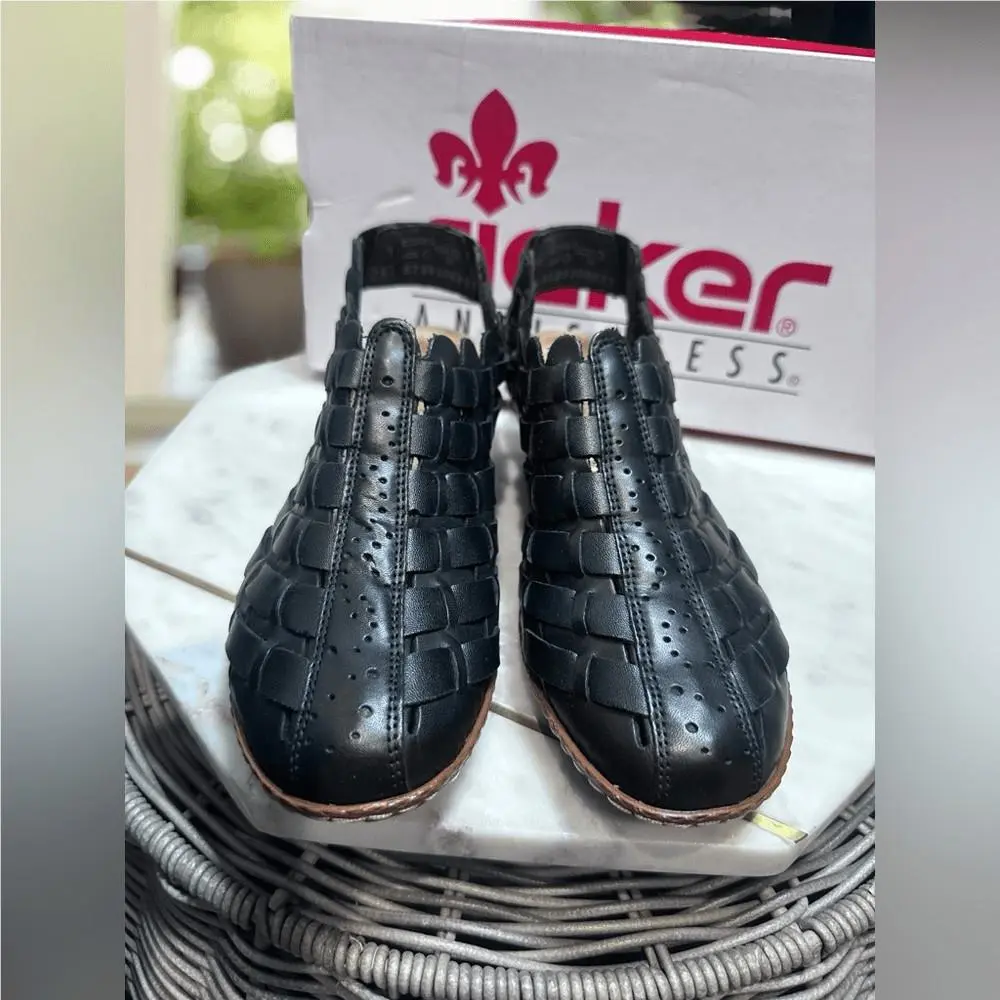 Rieker shoes - RIEKER Sina Leather Woven Slingback Black - Black, Exterior: Black 5