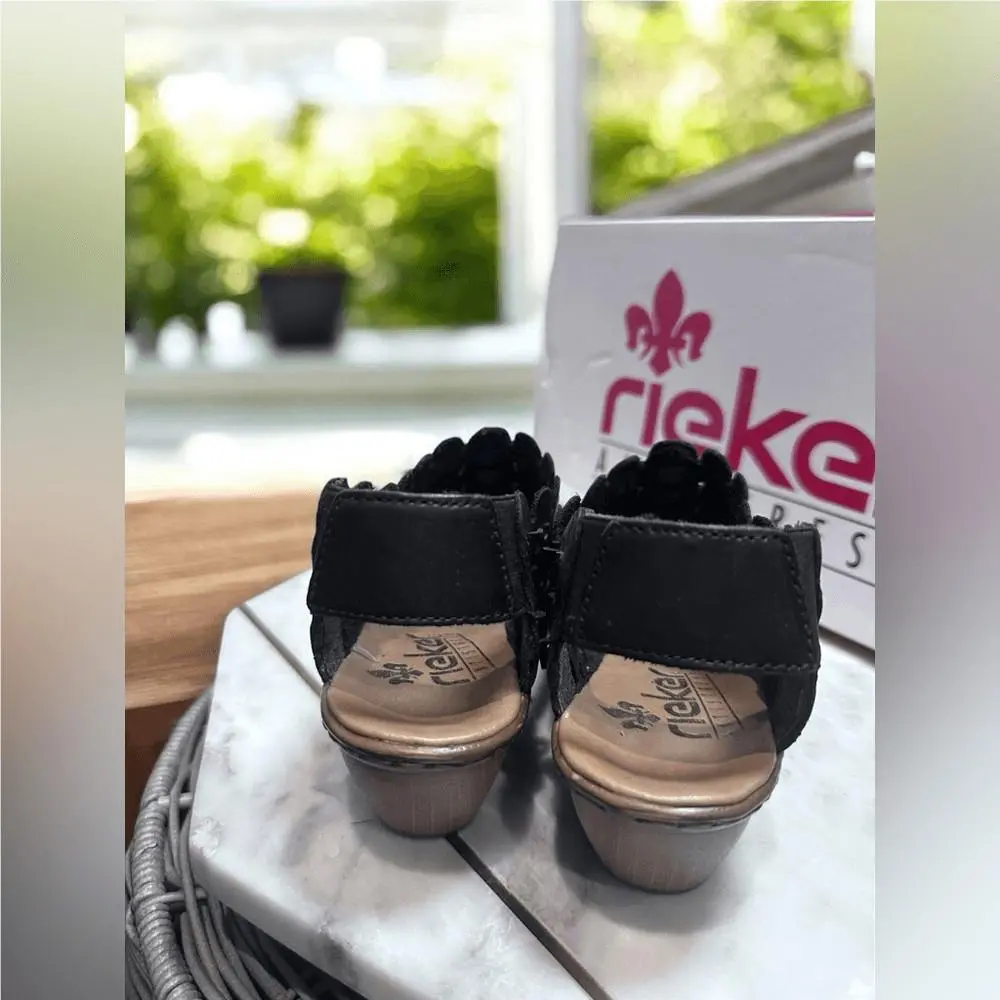 Rieker shoes - RIEKER Sina Leather Woven Slingback Black - Black, Exterior: Black 7