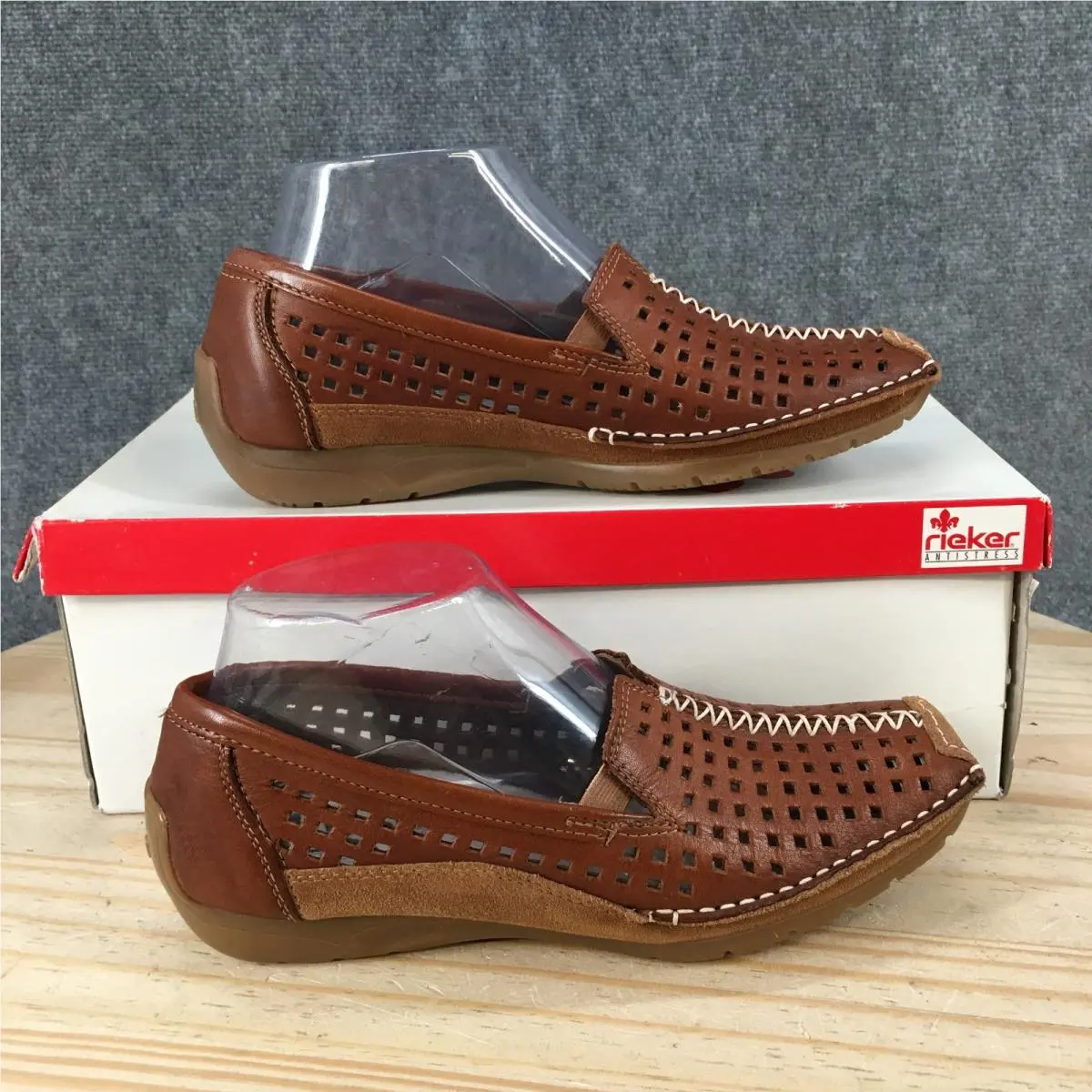 Rieker Antistress Shoes Womens 37 Loafers Perforated Slip On Casual Brown