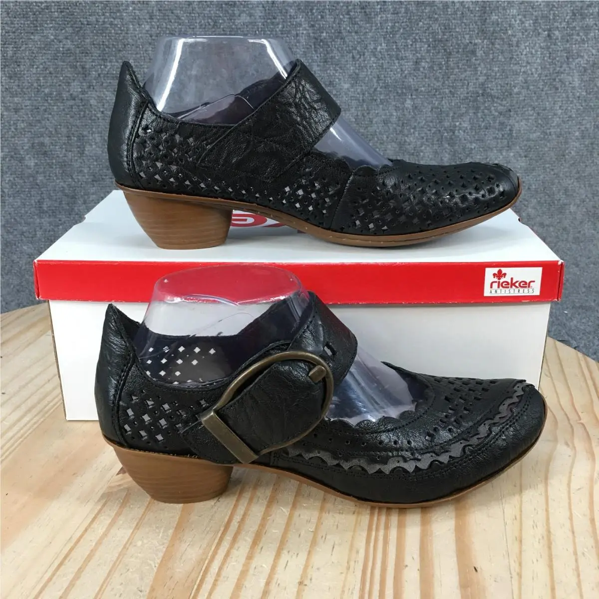 Rieker Antistress Mirjam Mary Jane Shoes Womens 38 Low Heels Leather Black