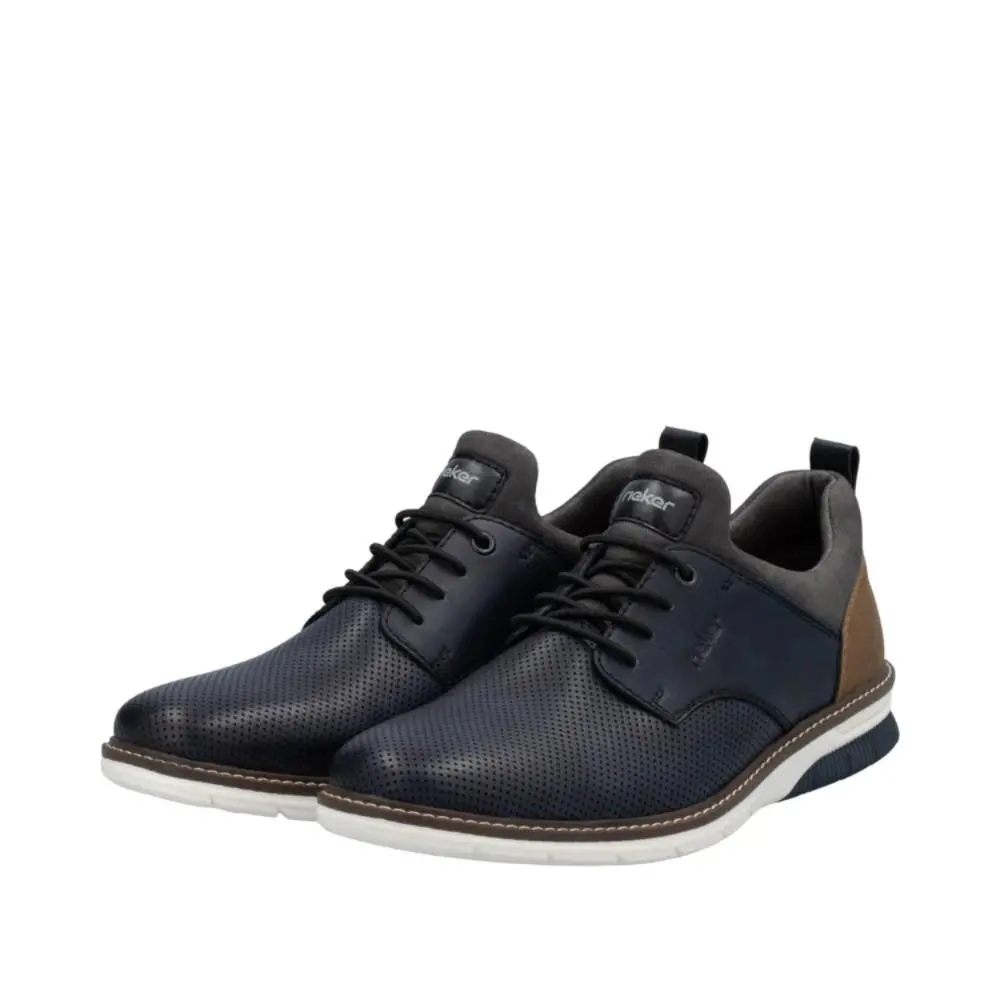 Rieker Men`s Dustin 14450 Soft Leather Smart Casual Shoes Navy/brown Sz 9M