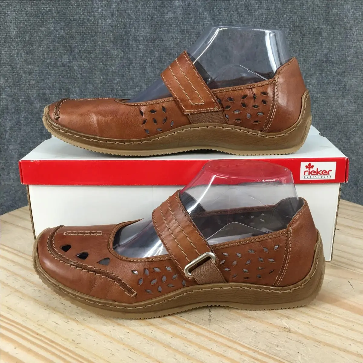 Rieker Celia Shoes Womens 39 Mary Jane Perforated Slip On Casual Flats Brown