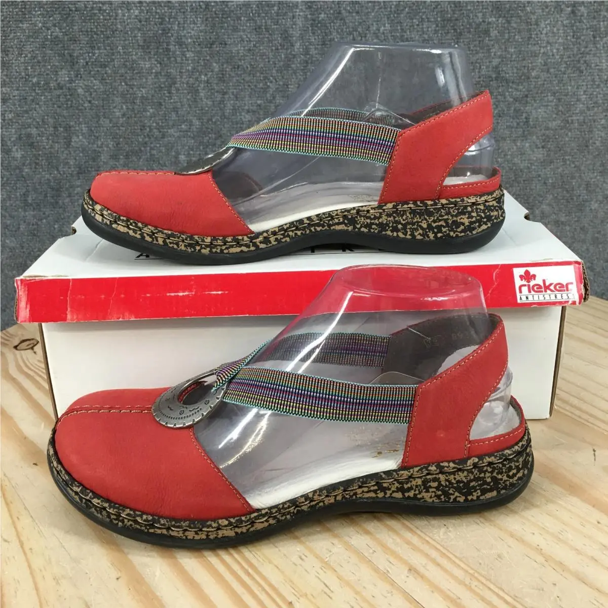 Rieker Daisy Sandals Womens 37 Slip On Casual Comfort Flat Low Top Red Black