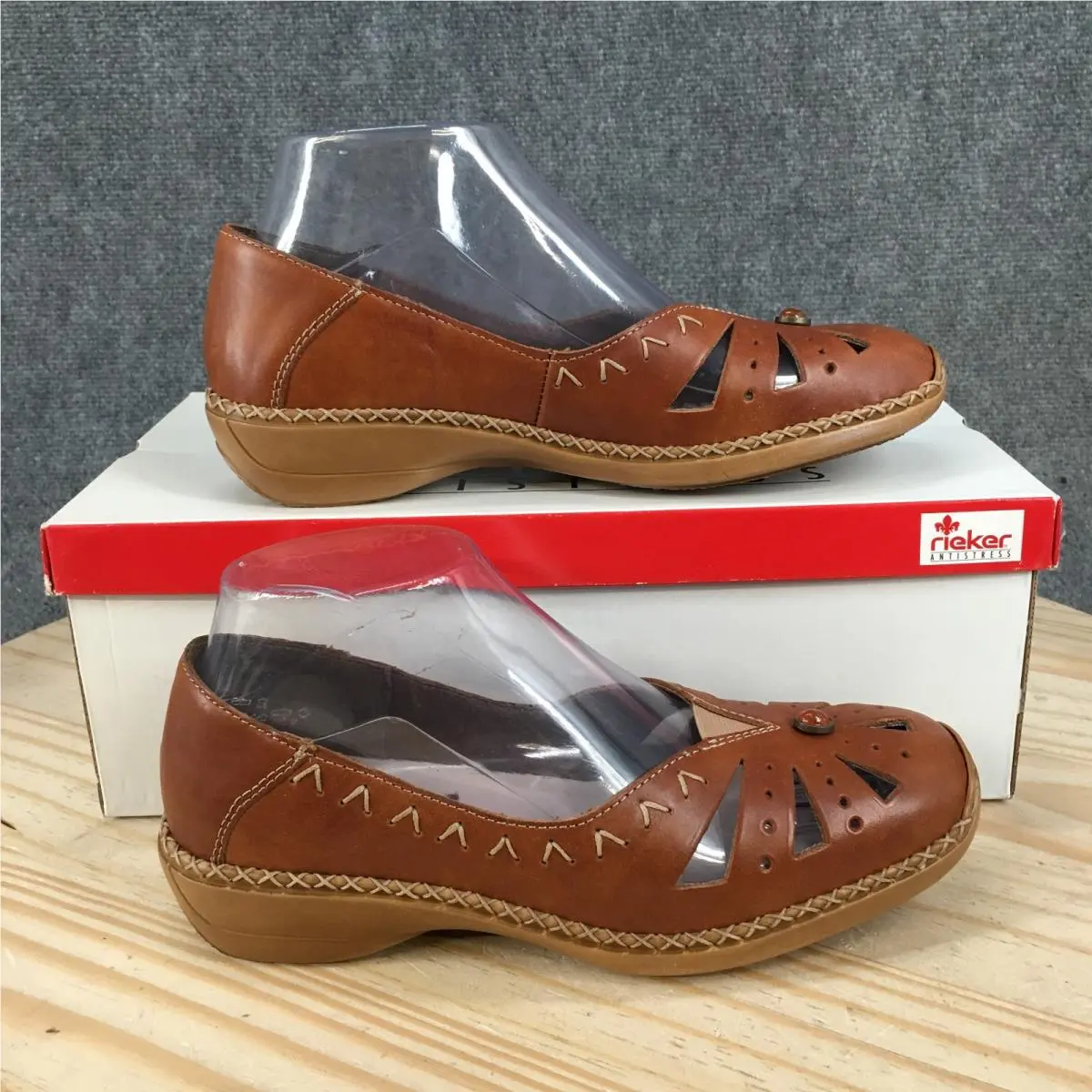 Rieker Antistress Shoes Womens 38 Casual Slip on Cutout Loafers Flats Brown