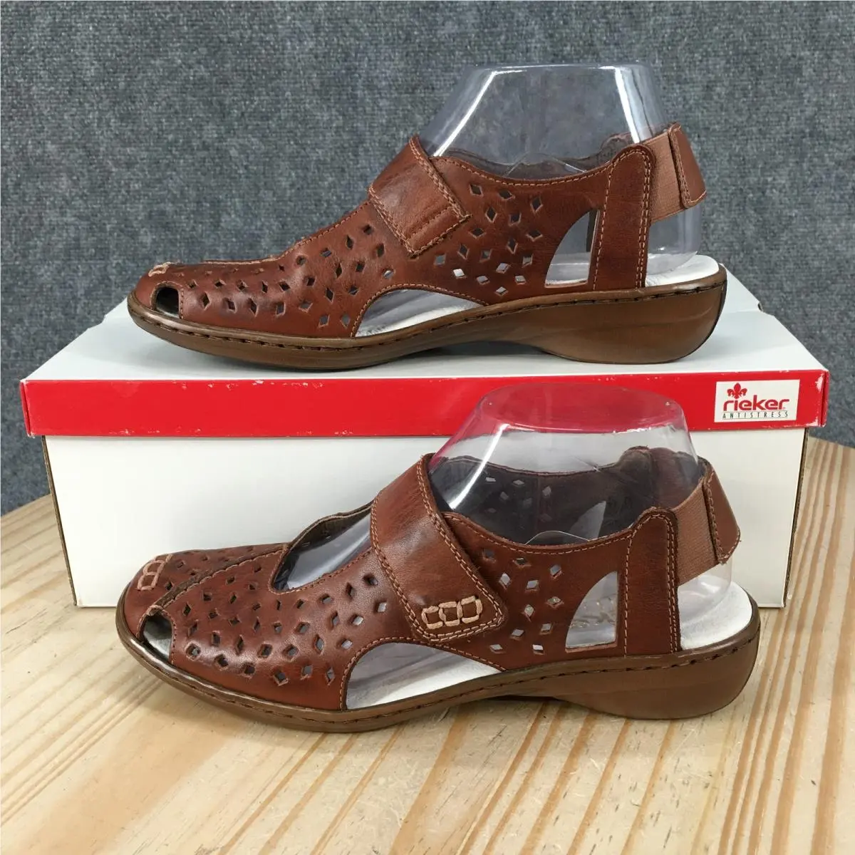 Rieker Antistress Sandals Womens 37 Laser Cut Closed Toe Slingback Brown