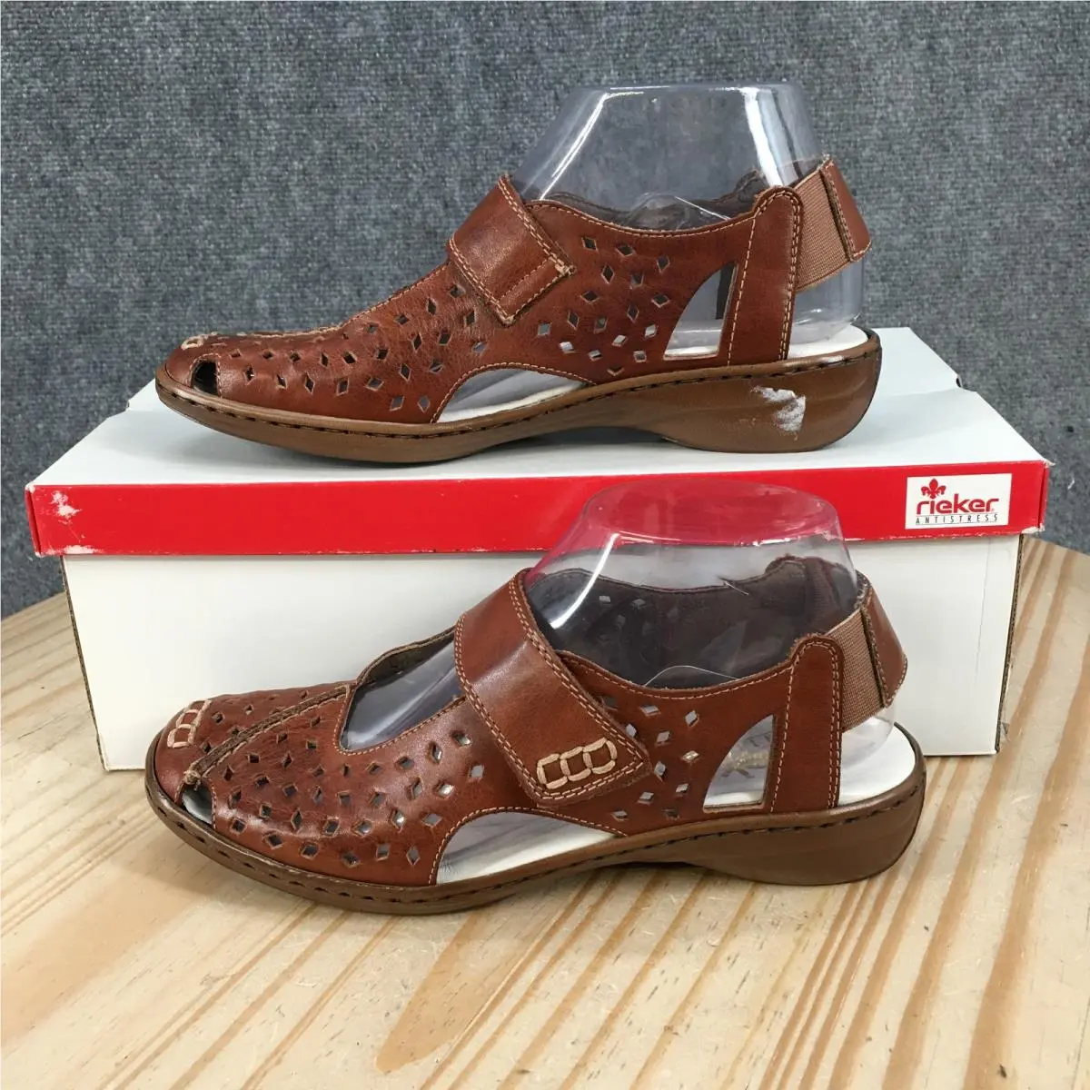 Rieker Antistress Sandals Womens 36 Laser Cut Perf Slingback Mary Jane Brown