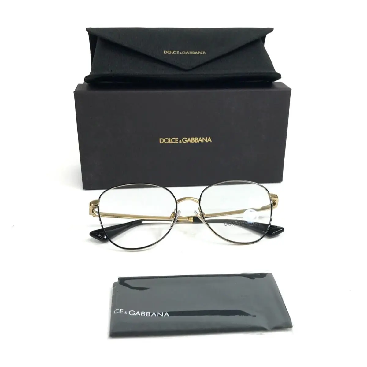 Dolce Gabbana Eyeglasses Frames DG1355 1334 Gold Black Wire Rim 55-17-145 by Dolce & Gabbana