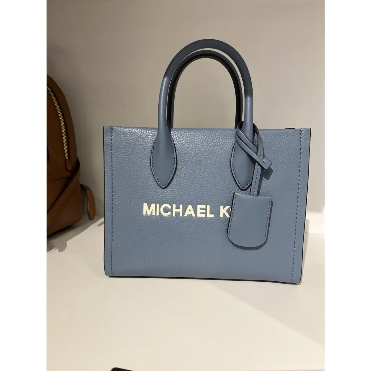 Michael Kors Mirella Small Shopper Top Zip Crossbody Tote Bag Denim Leather