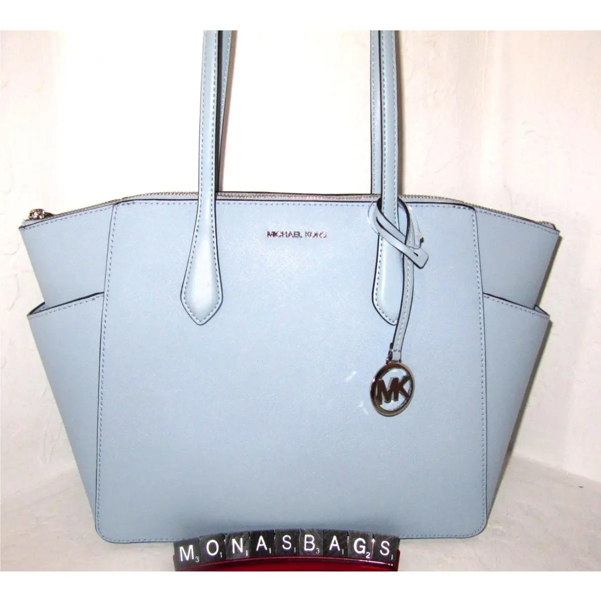 Michael Kors Marilyn Medium Tote Bag Shoulder Bag Pale Ocean Blue