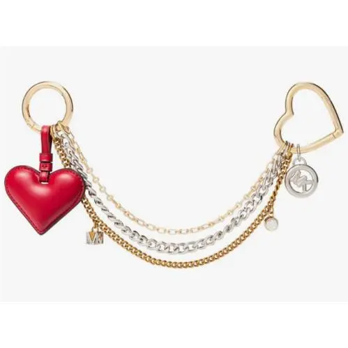 Michael Kors Purse Charms Gold/silver Chain Link Leather Jewel Heart Charm