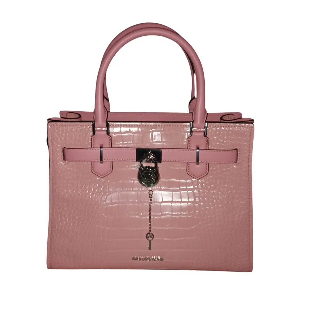 Michael Kors Womens Hamilton Medium Satchel Croc Embossed Bag Primrose Pink